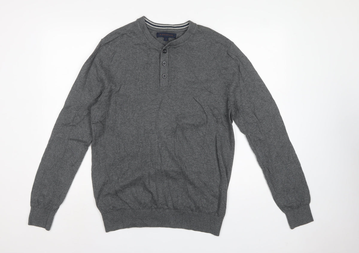 Denver Hayes Men Grey M Cotton Henley Button Knit Jumper