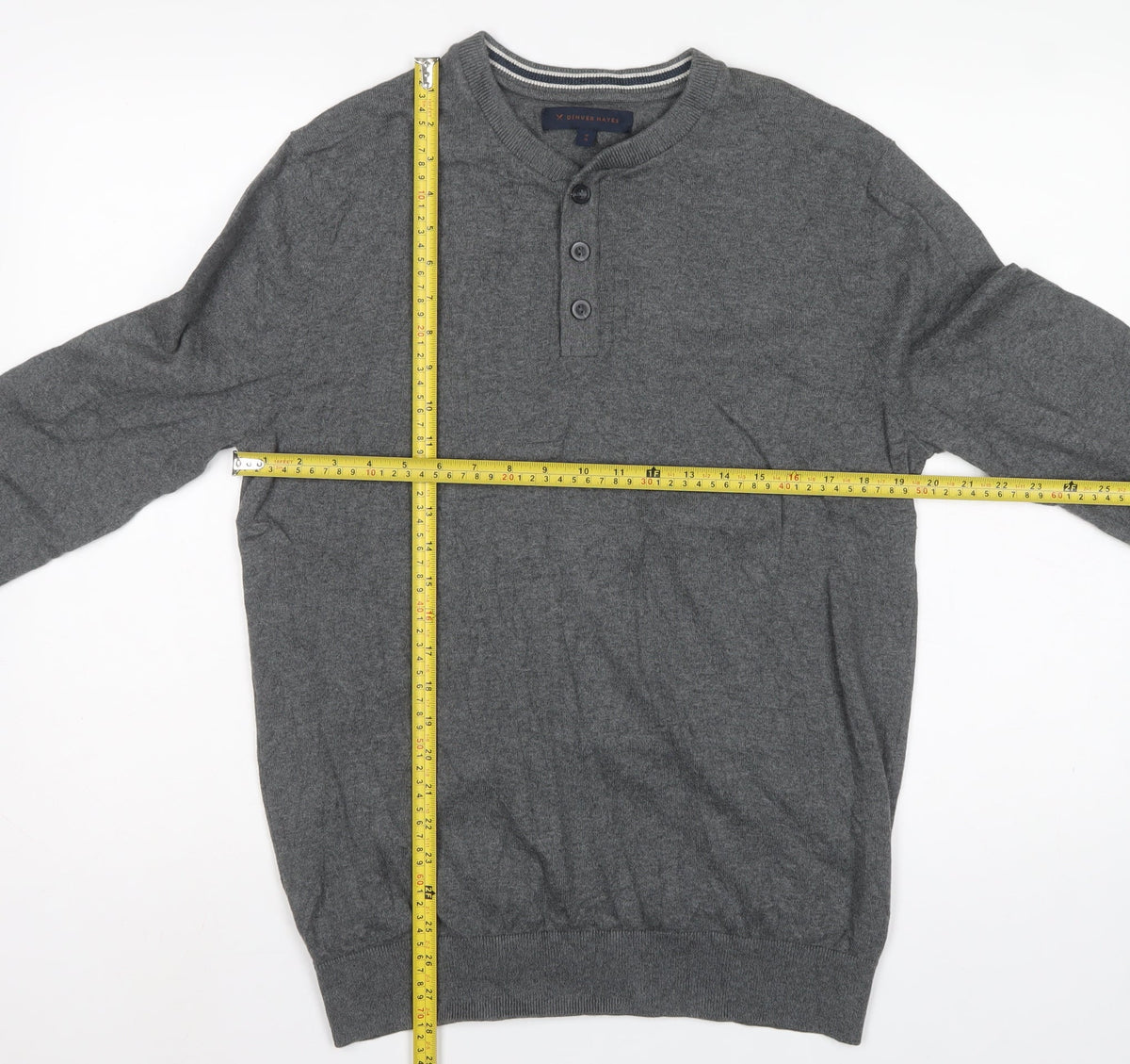 Denver Hayes Men Grey M Cotton Henley Button Knit Jumper