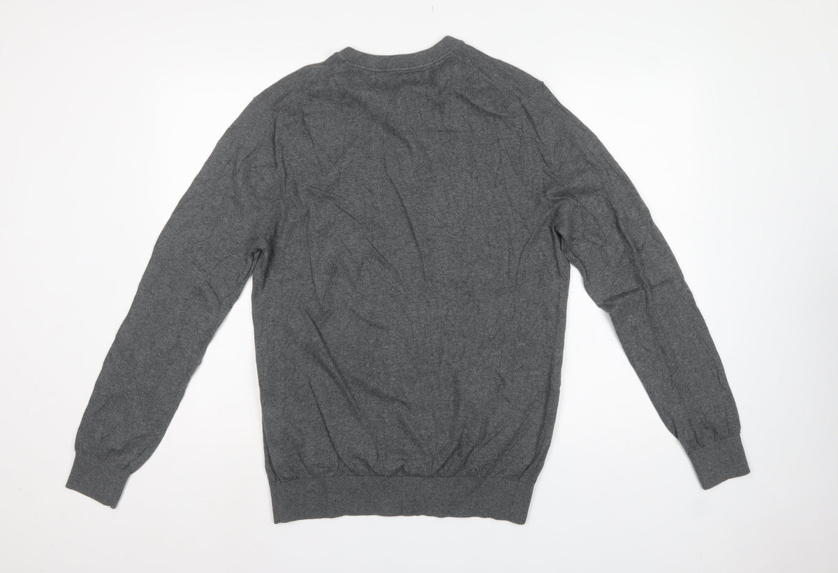 Denver Hayes Men Grey M Cotton Henley Button Knit Jumper