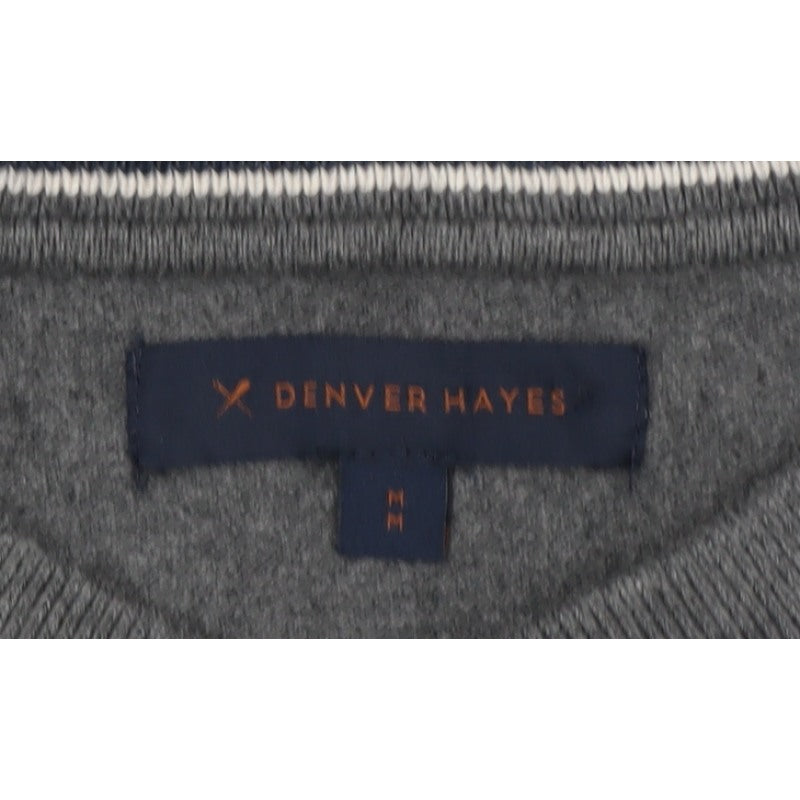 Denver Hayes Men Grey M Cotton Henley Button Knit Jumper