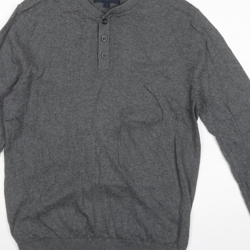 Denver Hayes Men Grey M Cotton Henley Button Knit Jumper