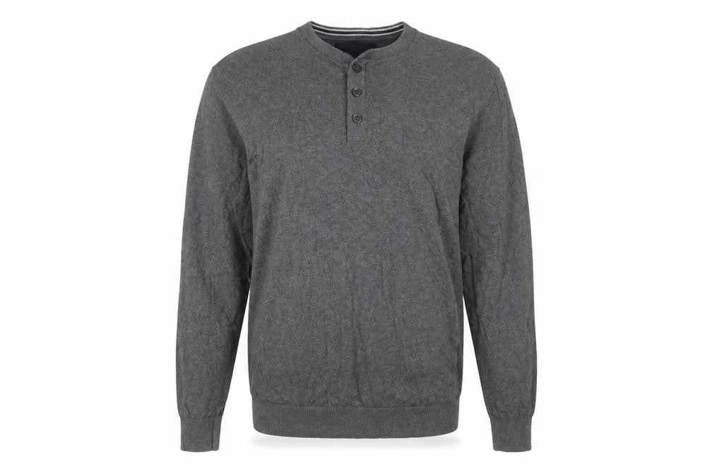 Denver Hayes Men Grey M Cotton Henley Button Knit Jumper