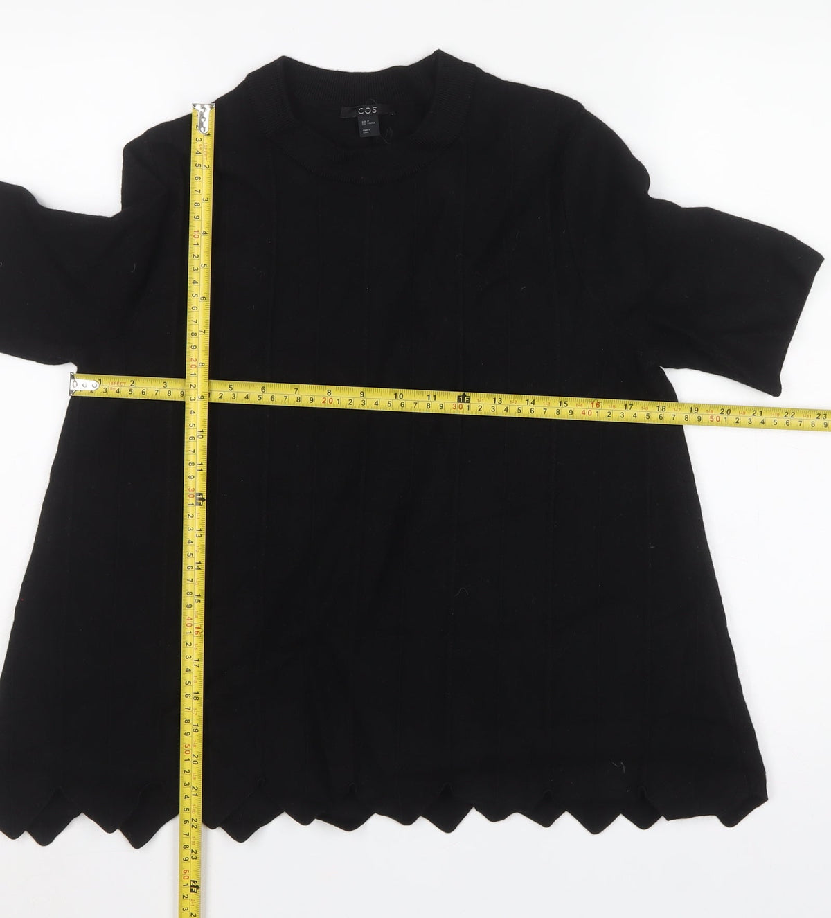 COS Women's Black M Wool Short Sleeve Tunic Pullover Jumper