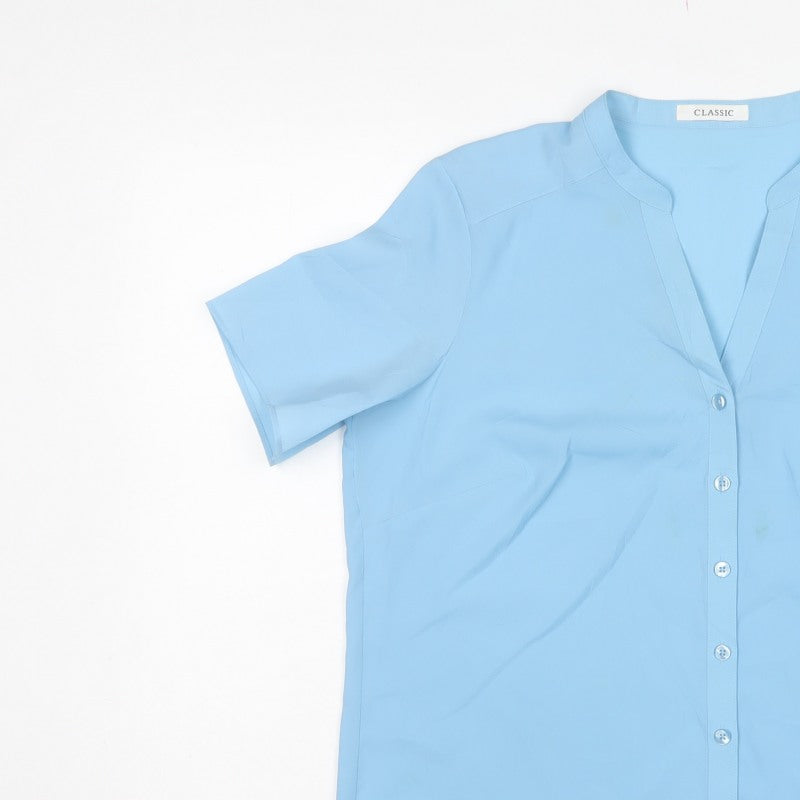 Marks and Spencer Women Blue UK 14 Short Sleeve V-Neck Button-Up Blouse