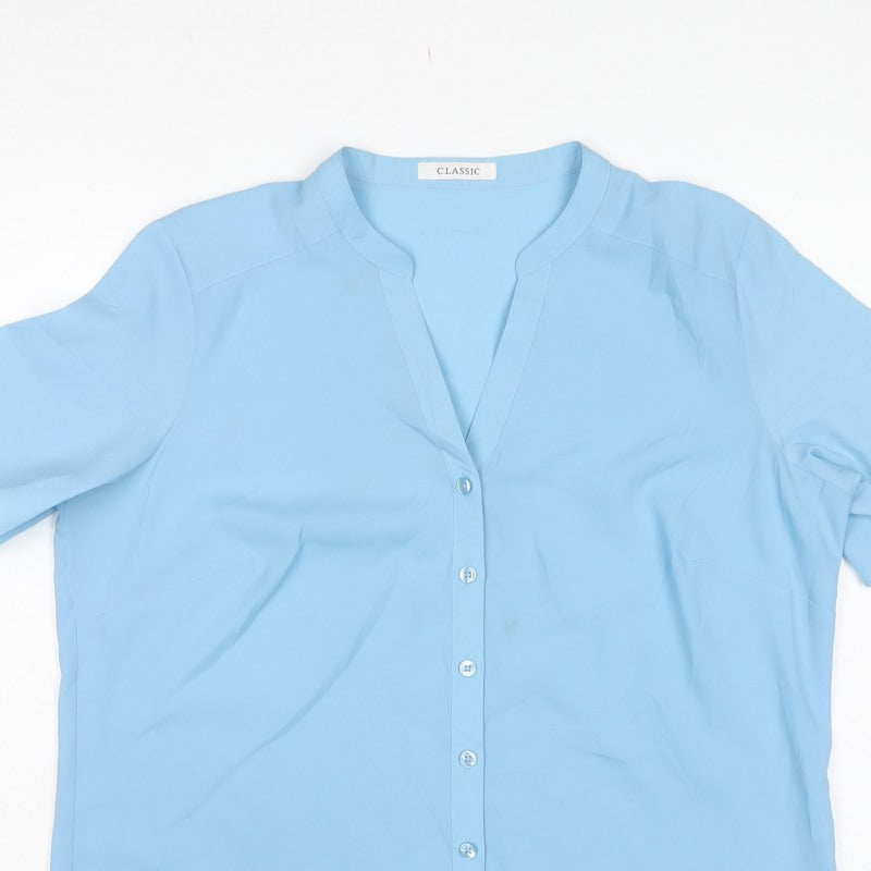 Marks and Spencer Women Blue UK 14 Short Sleeve V-Neck Button-Up Blouse