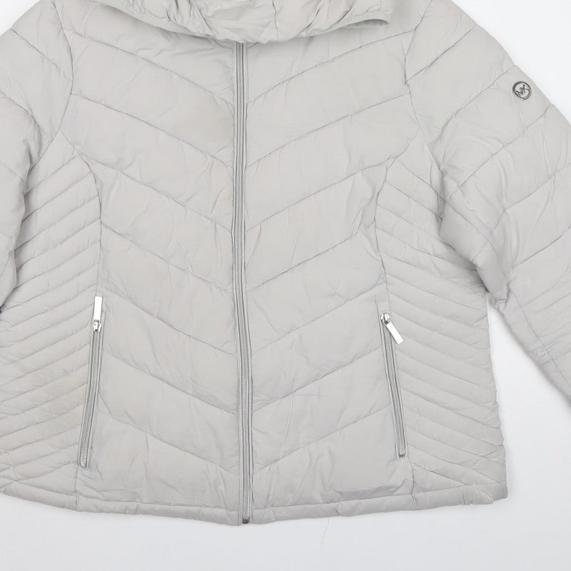 Michael Michael Kors Women Grey XL Hooded Packable Puffer Jacket