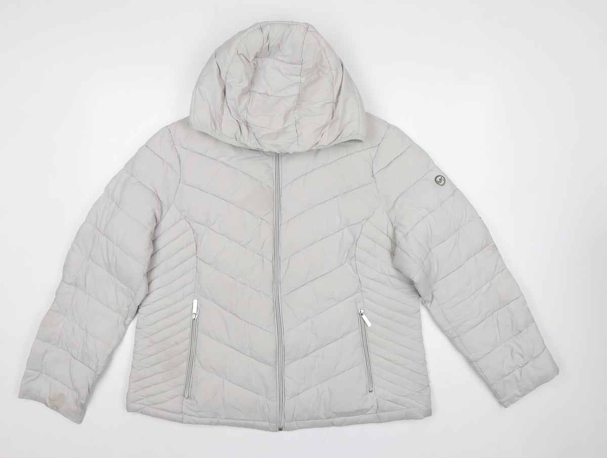 Michael Michael Kors Women Grey XL Hooded Packable Puffer Jacket