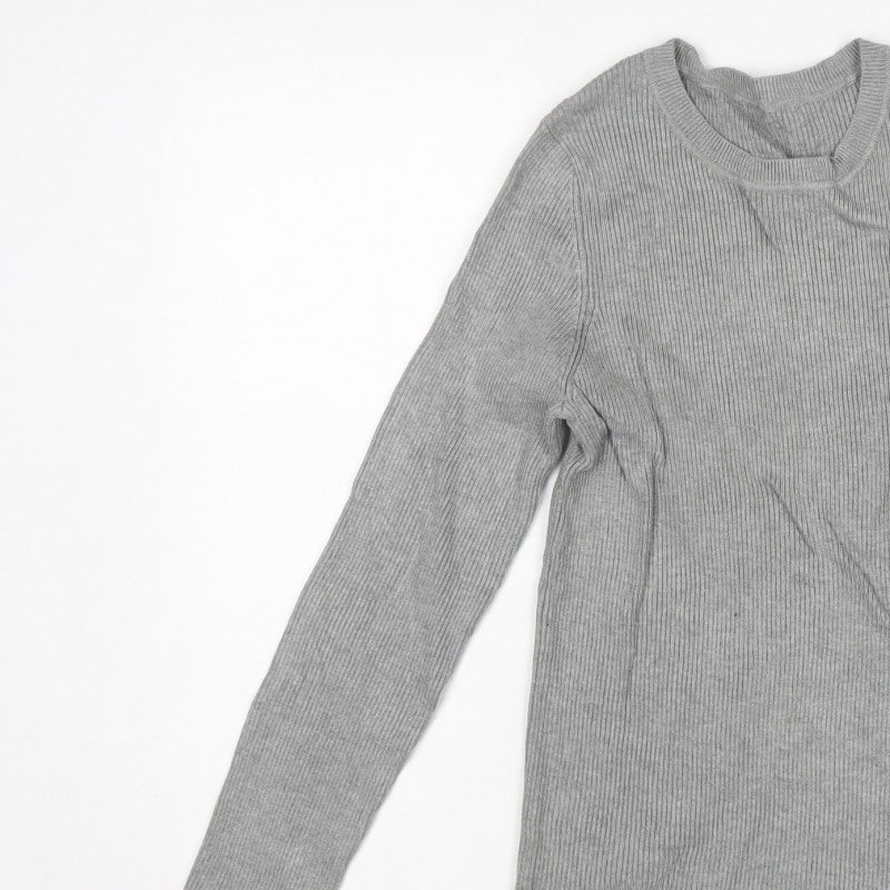 New Look Women Grey UK 14 Rib Knit Crew Neck Slim Pullover Jumper