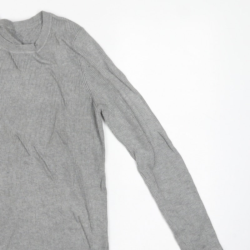 New Look Women Grey UK 14 Rib Knit Crew Neck Slim Pullover Jumper