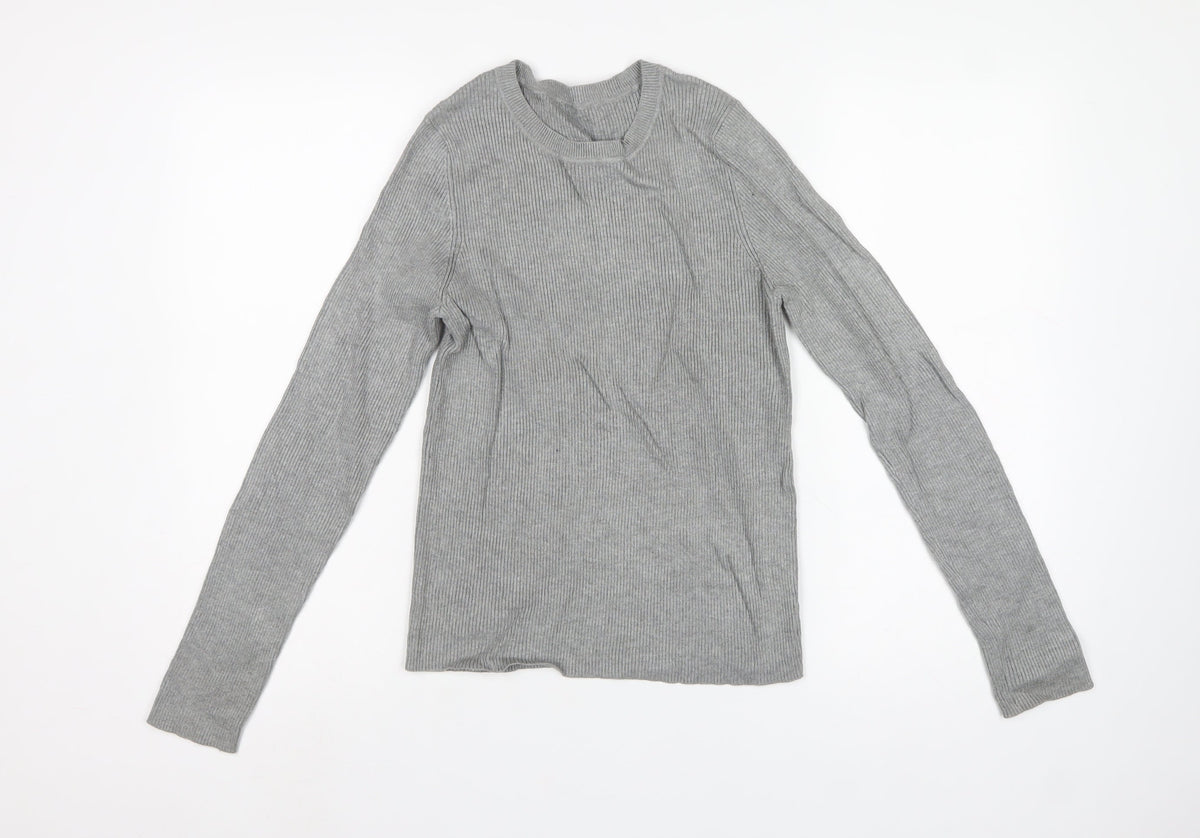 New Look Women Grey UK 14 Rib Knit Crew Neck Slim Pullover Jumper