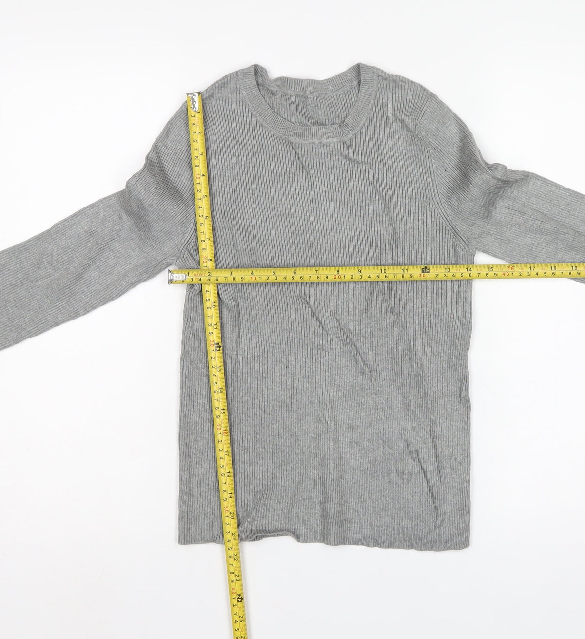 New Look Women Grey UK 14 Rib Knit Crew Neck Slim Pullover Jumper