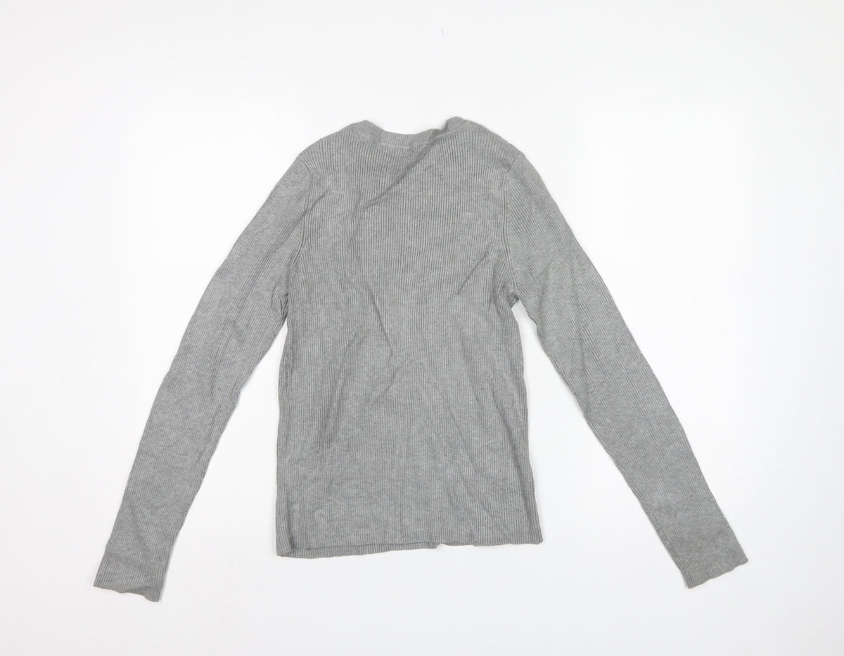 New Look Women Grey UK 14 Rib Knit Crew Neck Slim Pullover Jumper