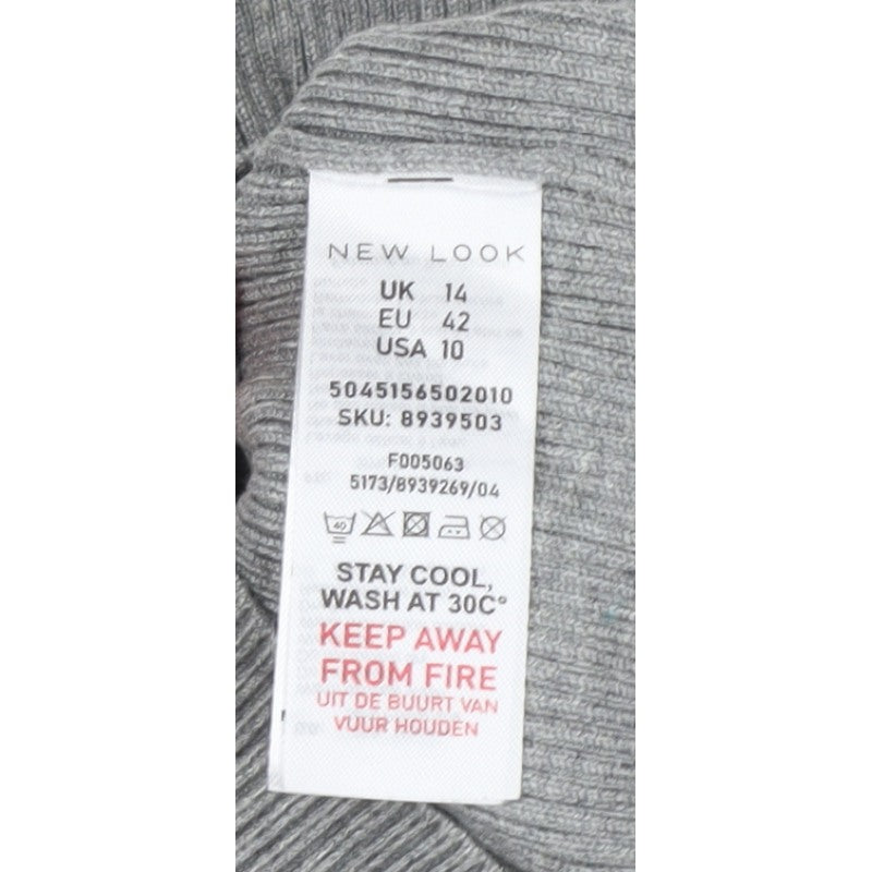 New Look Women Grey UK 14 Rib Knit Crew Neck Slim Pullover Jumper