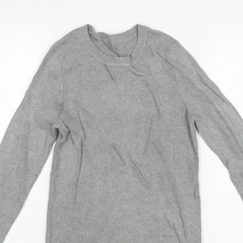 New Look Women Grey UK 14 Rib Knit Crew Neck Slim Pullover Jumper
