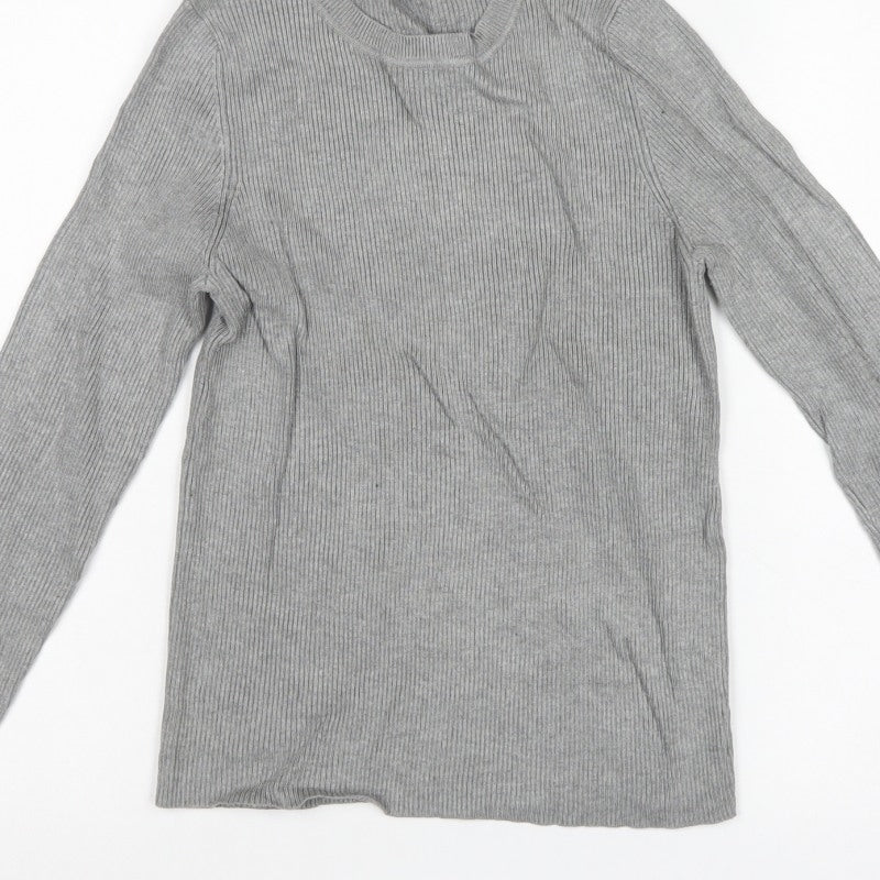 New Look Women Grey UK 14 Rib Knit Crew Neck Slim Pullover Jumper