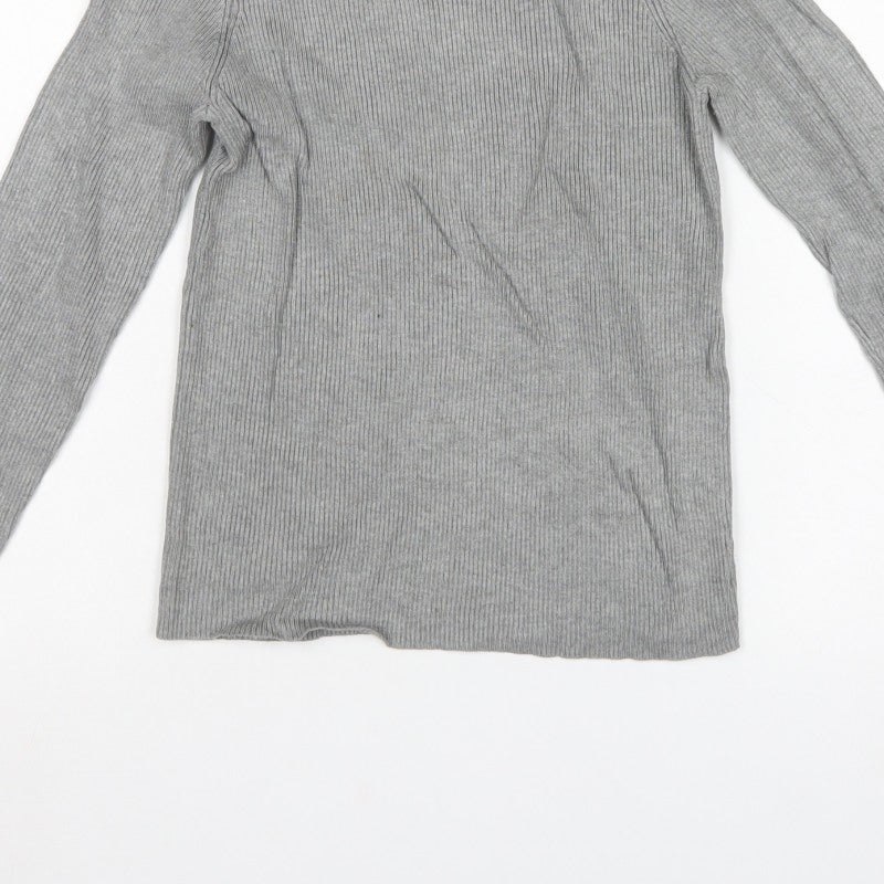 New Look Women Grey UK 14 Rib Knit Crew Neck Slim Pullover Jumper