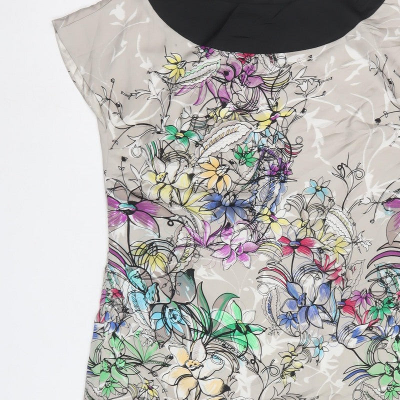 South Women Multicoloured Floral Shift Dress UK 16 Cap Sleeve