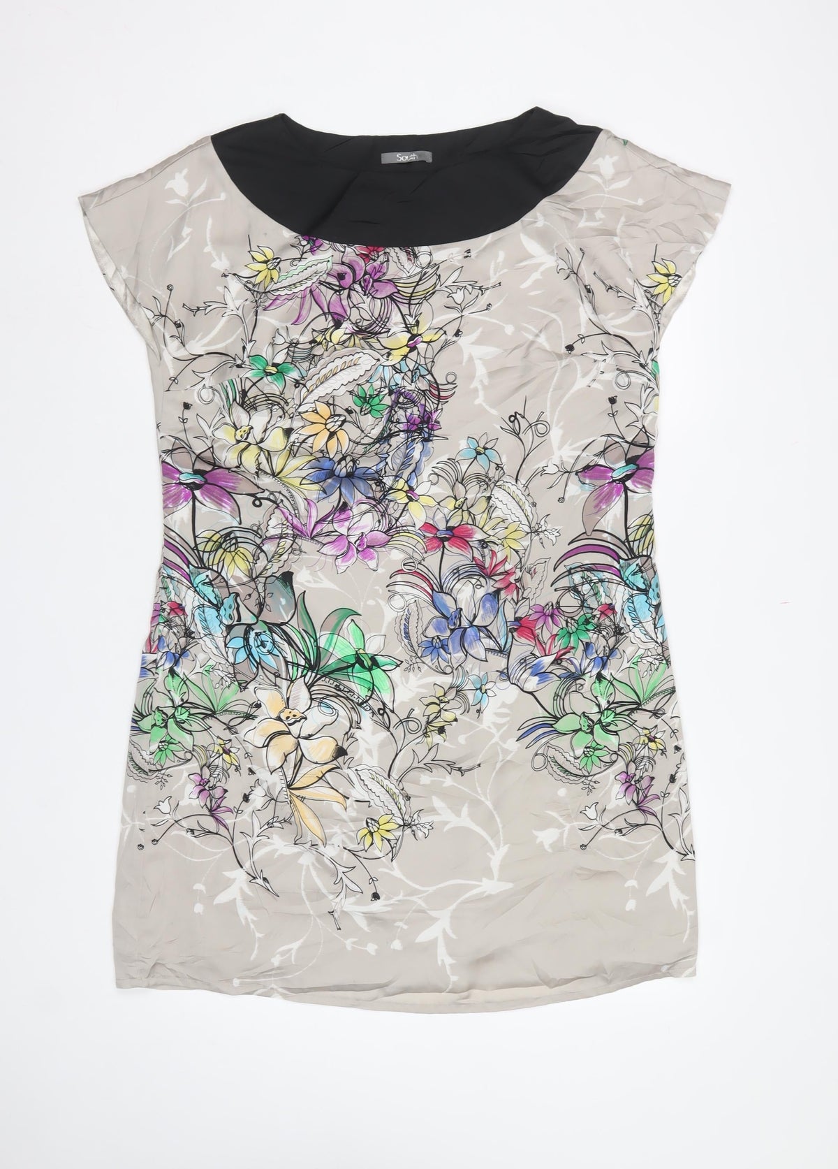 South Women Multicoloured Floral Shift Dress UK 16 Cap Sleeve