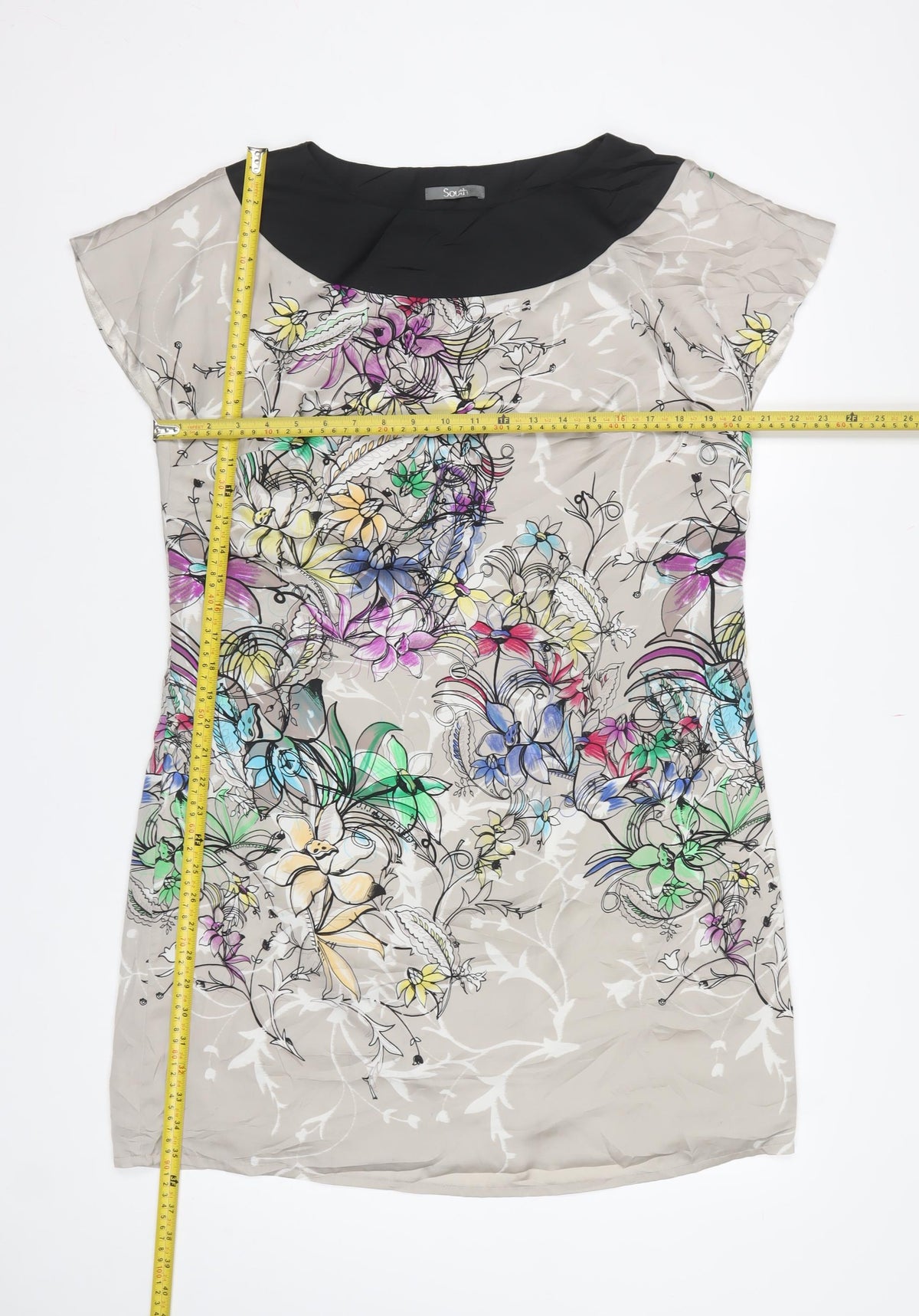South Women Multicoloured Floral Shift Dress UK 16 Cap Sleeve