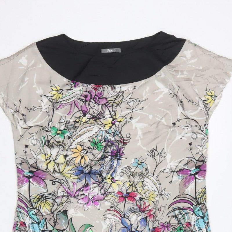 South Women Multicoloured Floral Shift Dress UK 16 Cap Sleeve