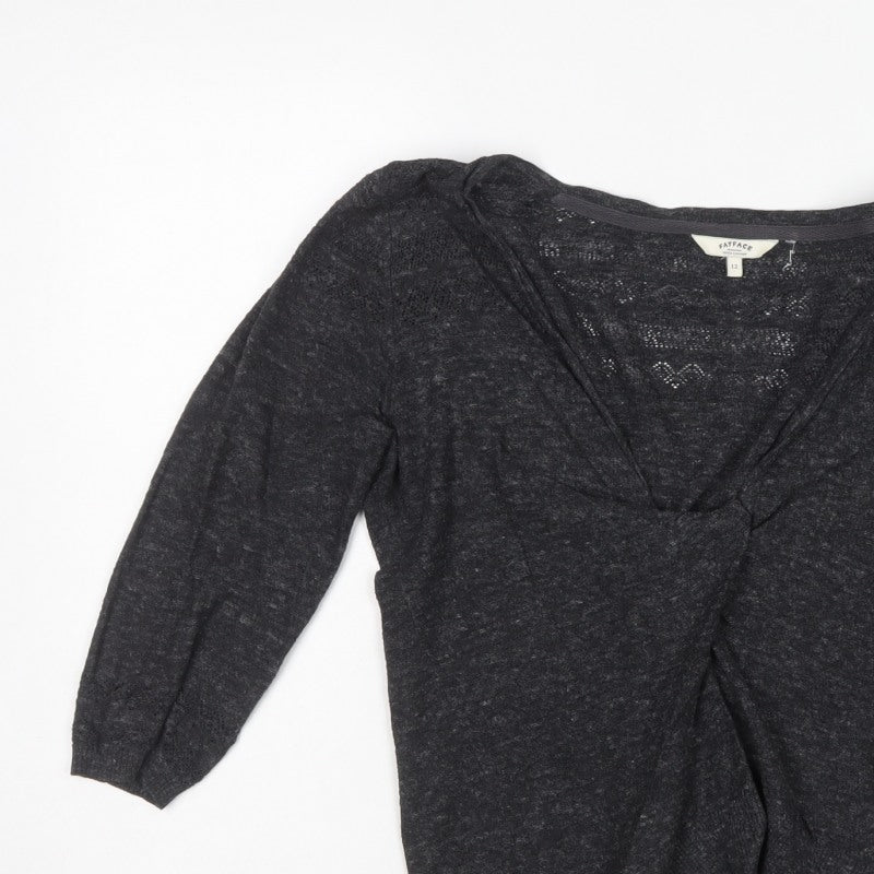 FatFace Women’s Black Size 12 V-Neck Twist Front Knit Jumper