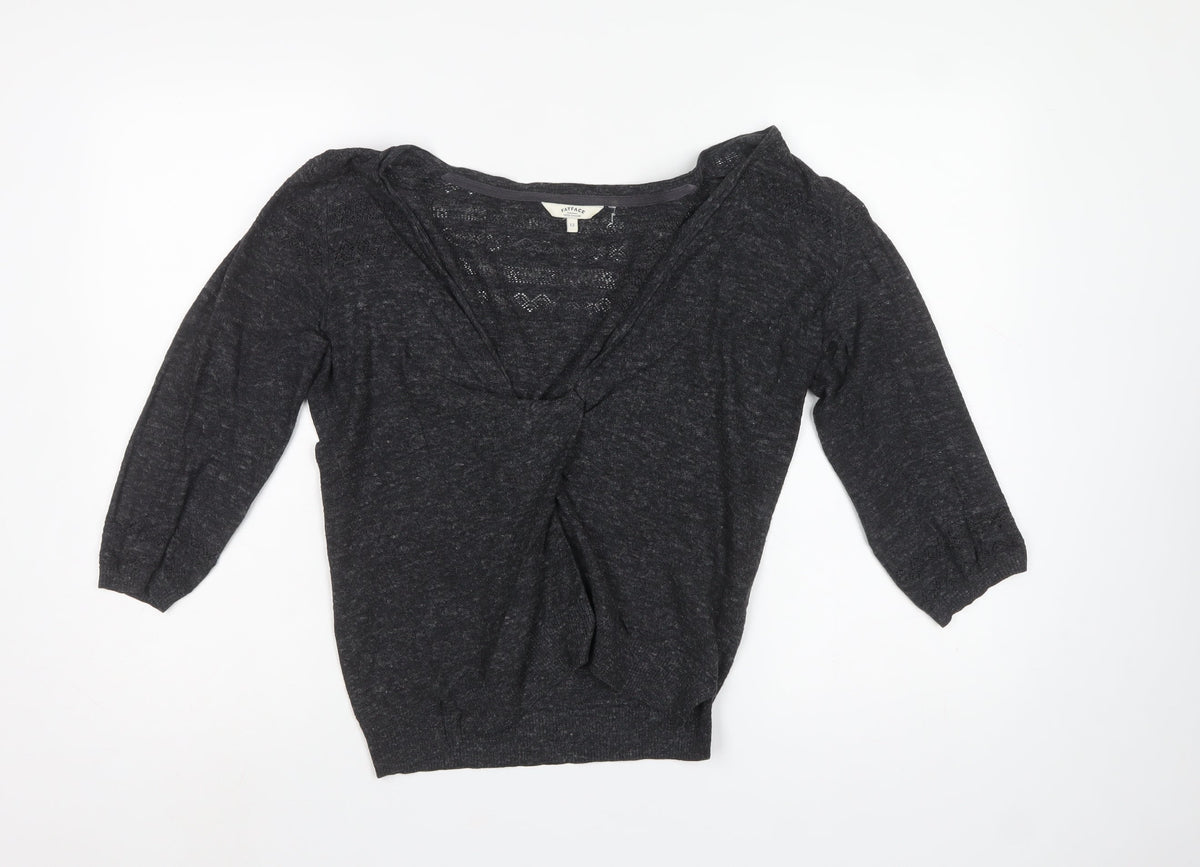 FatFace Women’s Black Size 12 V-Neck Twist Front Knit Jumper