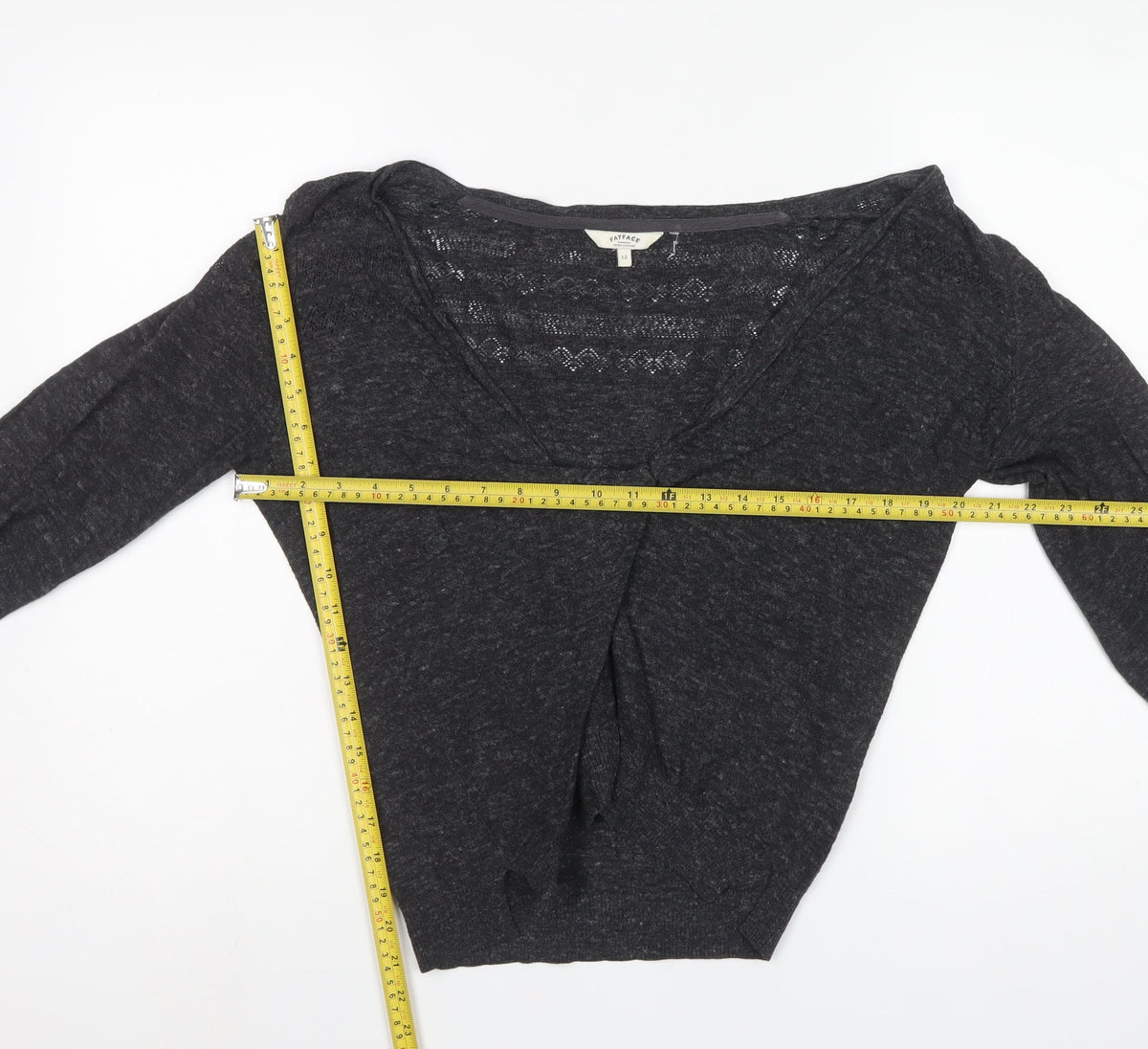 FatFace Women’s Black Size 12 V-Neck Twist Front Knit Jumper