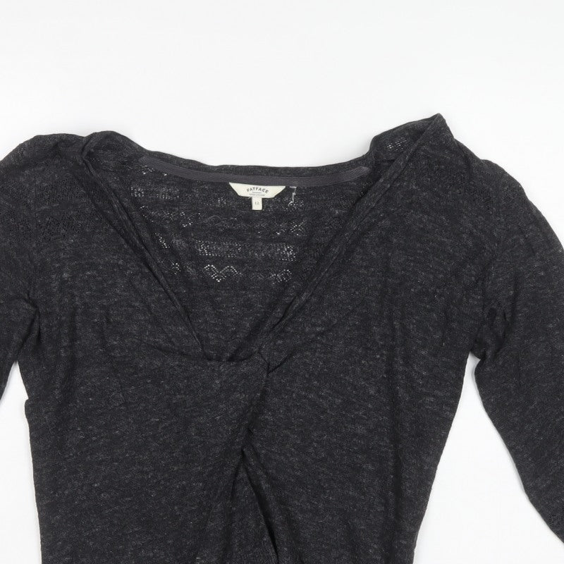 FatFace Women’s Black Size 12 V-Neck Twist Front Knit Jumper