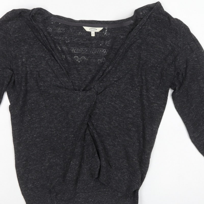 FatFace Women’s Black Size 12 V-Neck Twist Front Knit Jumper