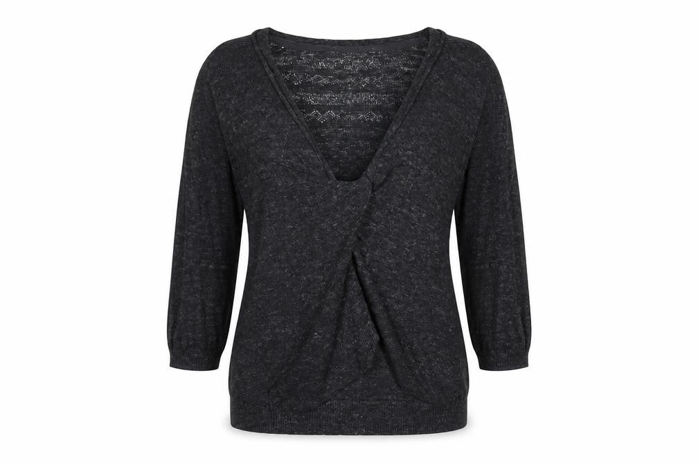 FatFace Women’s Black Size 12 V-Neck Twist Front Knit Jumper
