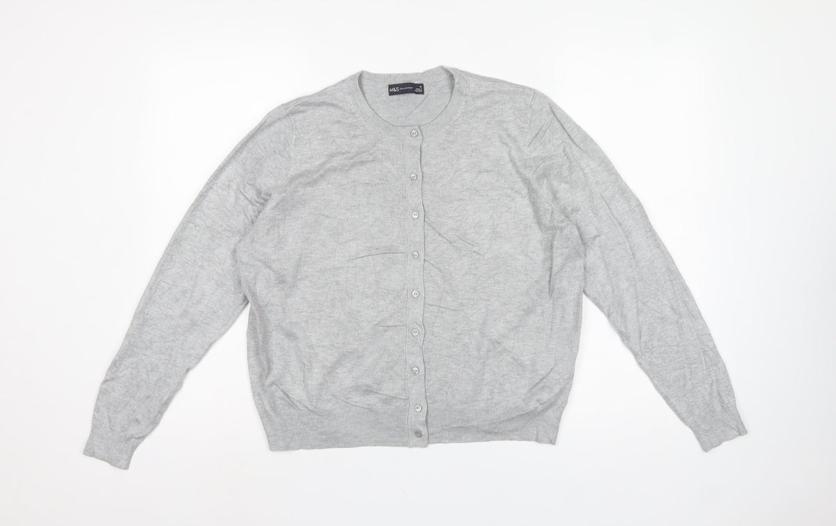 Marks & Spencer Women Grey Size 18 Fine Knit Button Cardigan