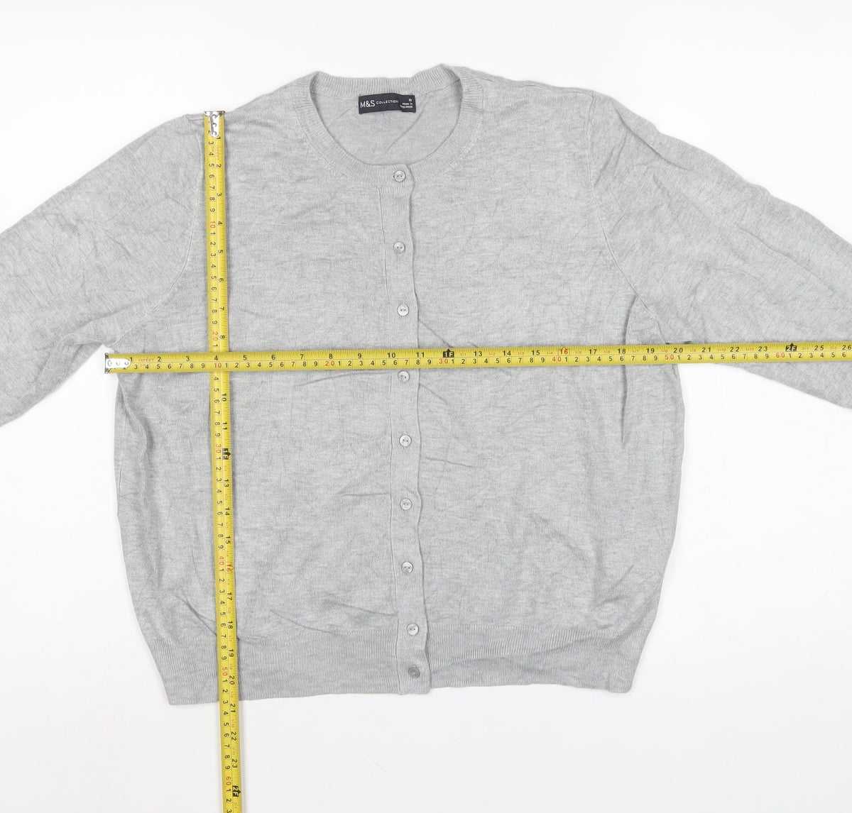 Marks & Spencer Women Grey Size 18 Fine Knit Button Cardigan