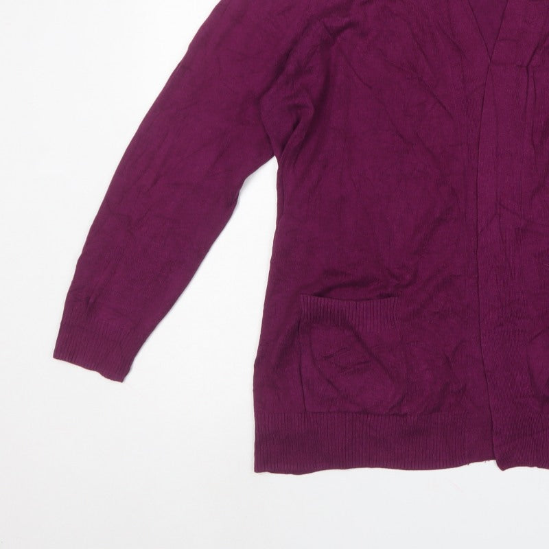 M&Co Women’s Purple Size 24 Open Cardigan V-Neck Knit Pockets