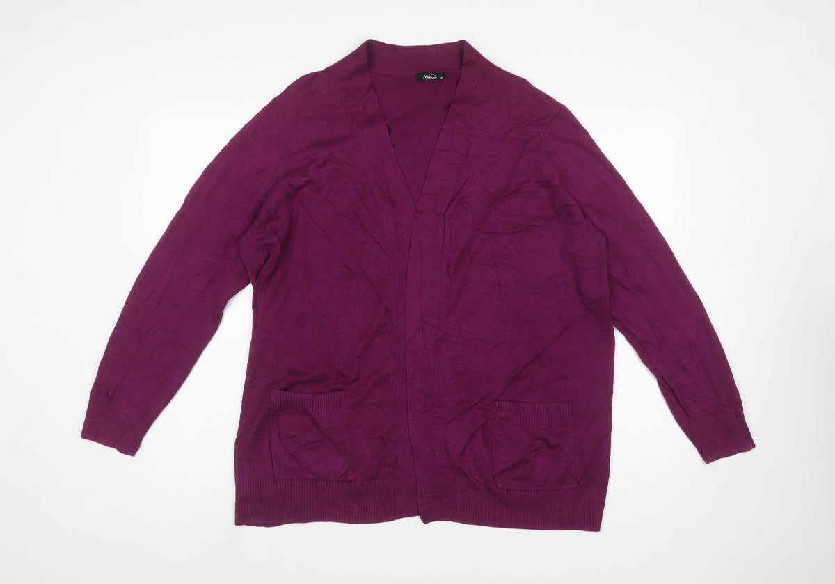 M&Co Women’s Purple Size 24 Open Cardigan V-Neck Knit Pockets