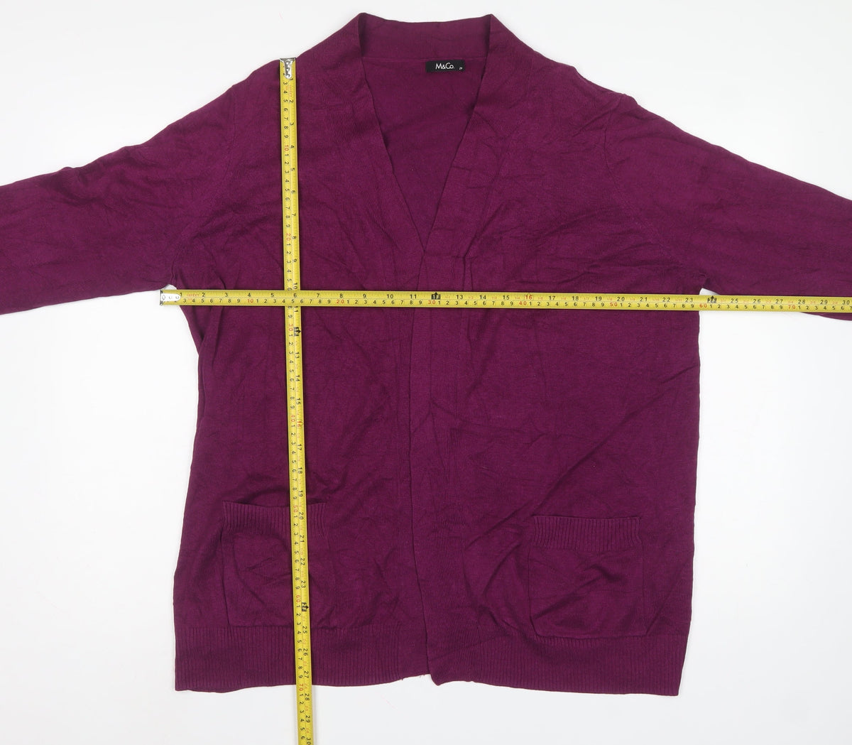 M&Co Women’s Purple Size 24 Open Cardigan V-Neck Knit Pockets