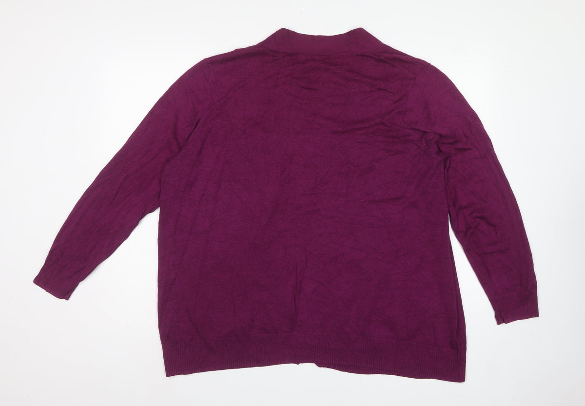 M&Co Women’s Purple Size 24 Open Cardigan V-Neck Knit Pockets