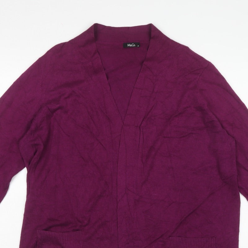 M&Co Women’s Purple Size 24 Open Cardigan V-Neck Knit Pockets