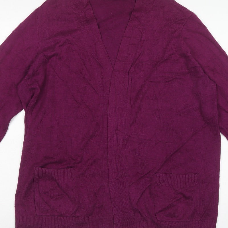 M&Co Women’s Purple Size 24 Open Cardigan V-Neck Knit Pockets