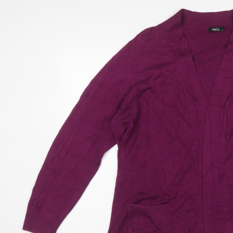 M&Co Women’s Purple Size 24 Open Cardigan V-Neck Knit Pockets