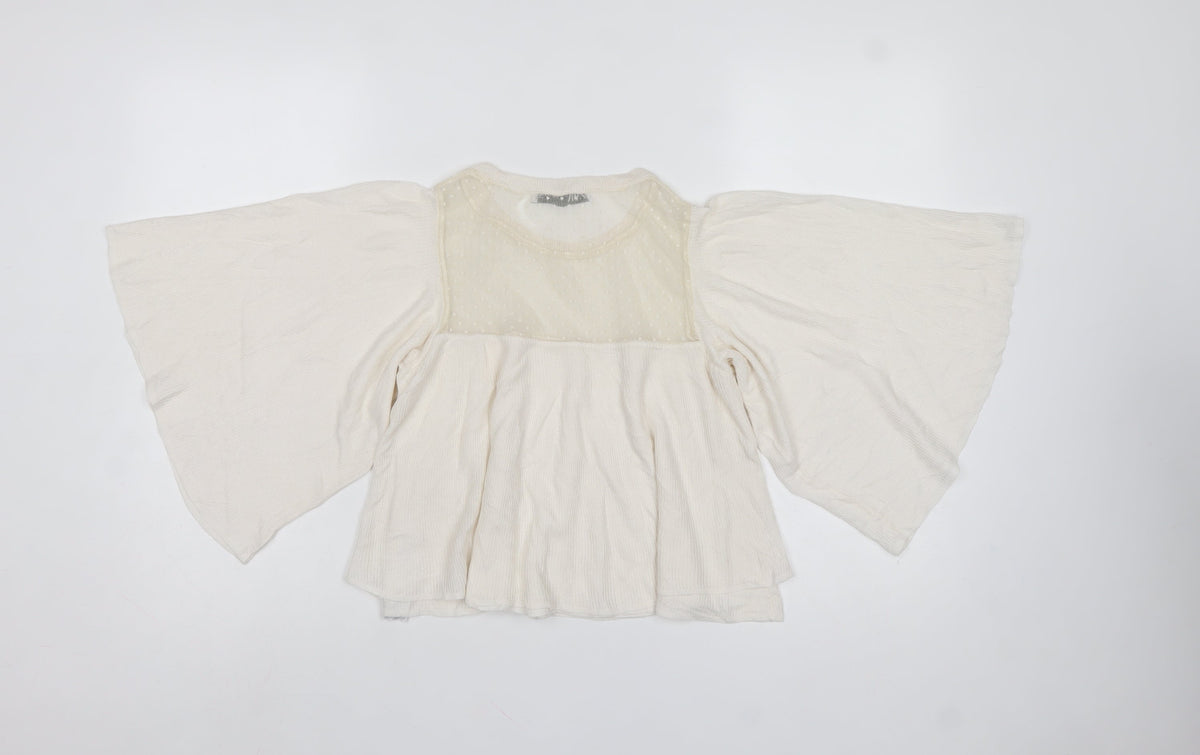 ZARA Women Ivory S Kimono Boho Sheer Dolman Sleeve Blouse