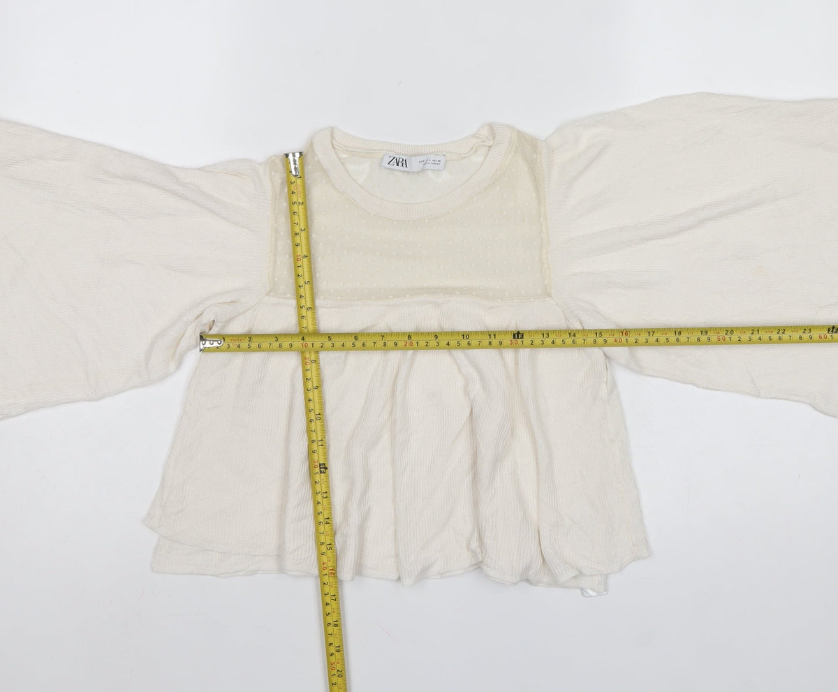 ZARA Women Ivory S Kimono Boho Sheer Dolman Sleeve Blouse