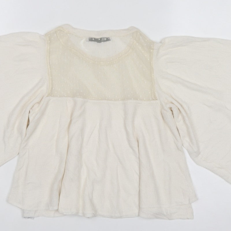 ZARA Women Ivory S Kimono Boho Sheer Dolman Sleeve Blouse