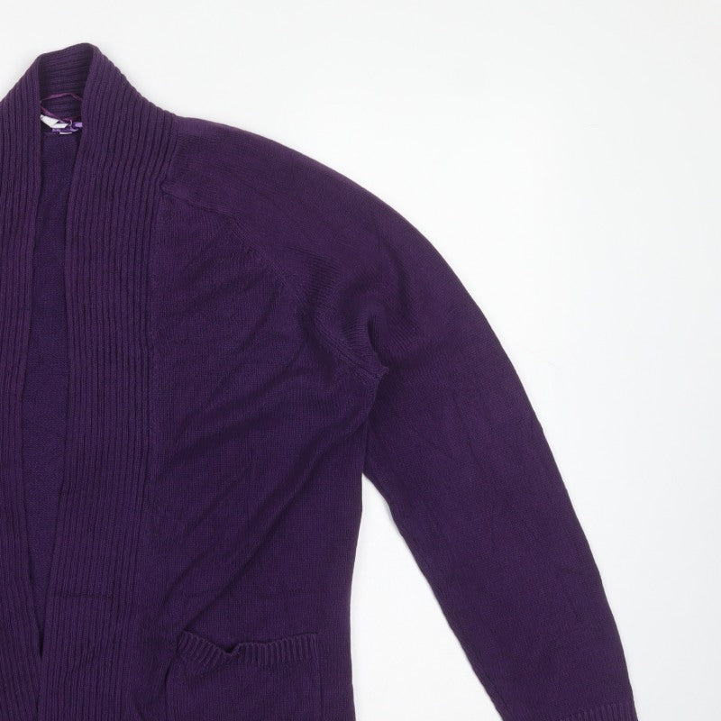 Bhs Women's Purple Size 18 Open Front Cotton Knit Cardigan Pockets