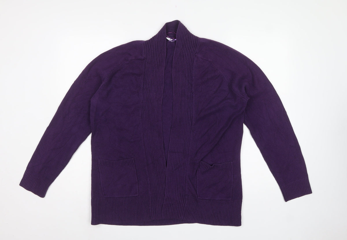 Bhs Women's Purple Size 18 Open Front Cotton Knit Cardigan Pockets