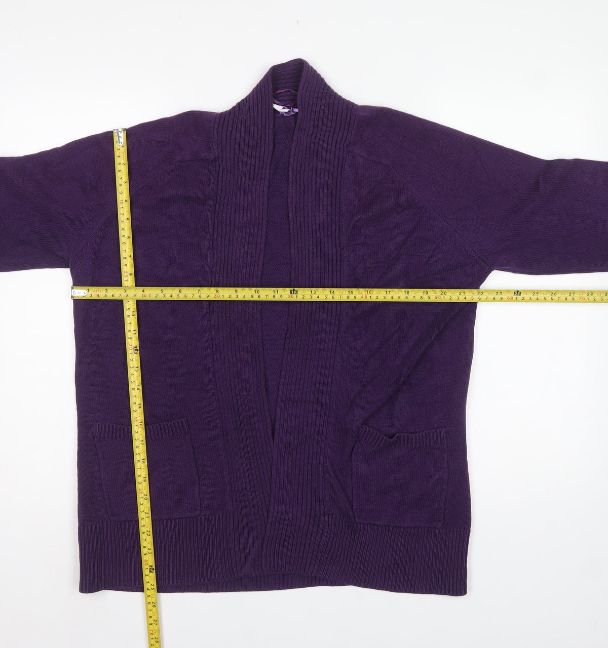 Bhs Women's Purple Size 18 Open Front Cotton Knit Cardigan Pockets