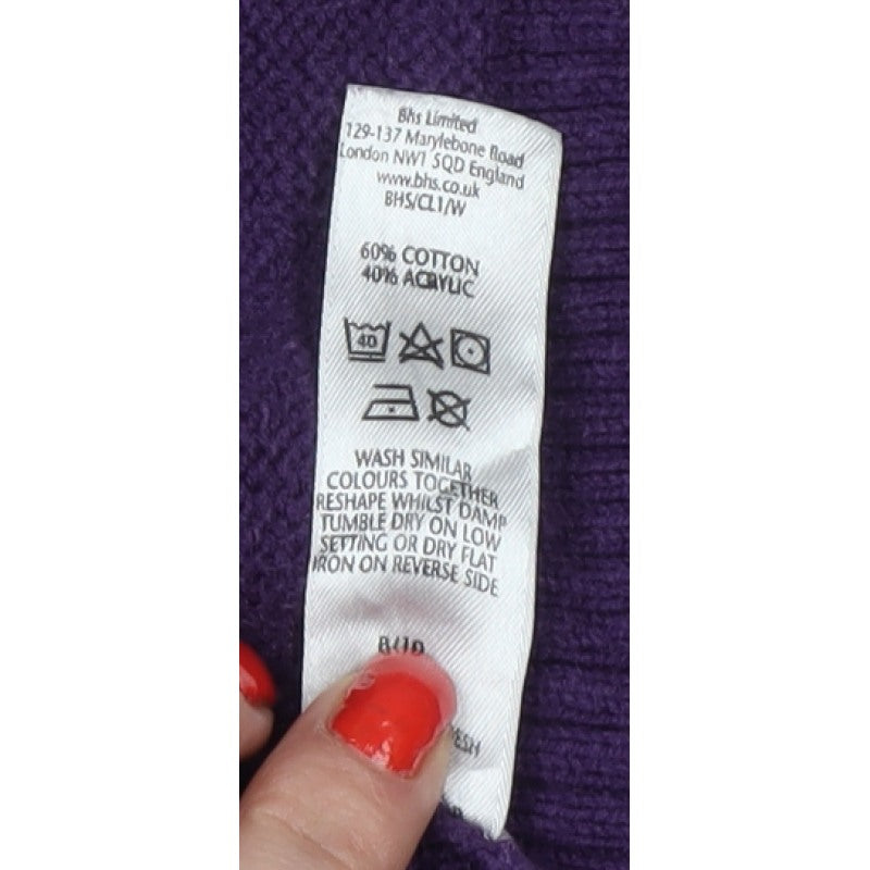 Bhs Women's Purple Size 18 Open Front Cotton Knit Cardigan Pockets