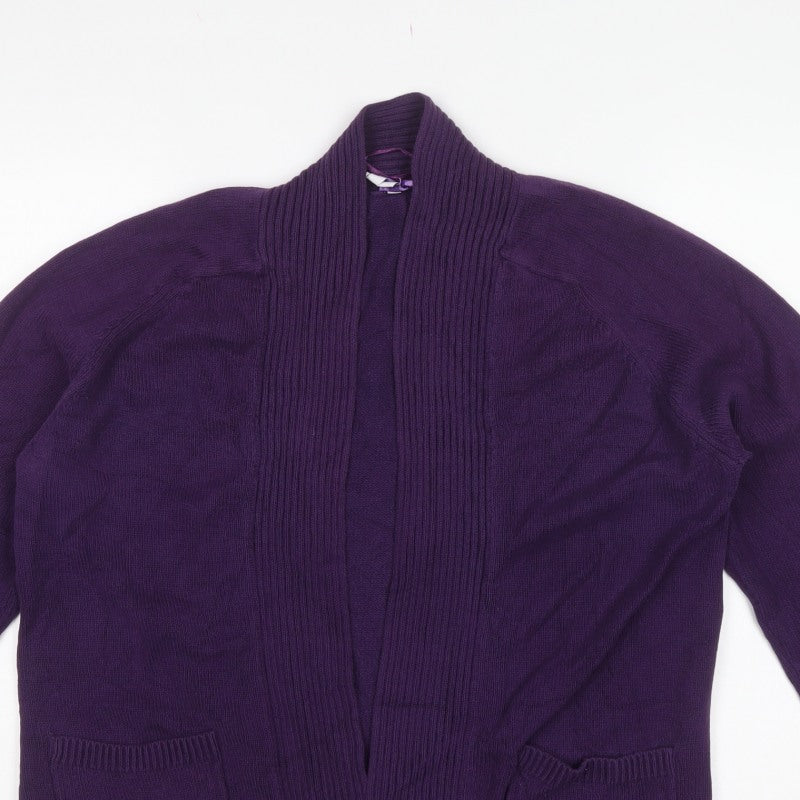 Bhs Women's Purple Size 18 Open Front Cotton Knit Cardigan Pockets