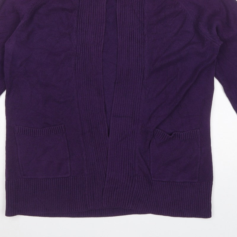 Bhs Women's Purple Size 18 Open Front Cotton Knit Cardigan Pockets