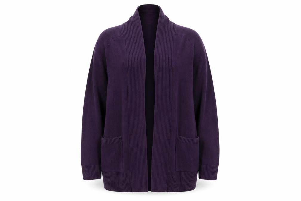 Bhs Women's Purple Size 18 Open Front Cotton Knit Cardigan Pockets
