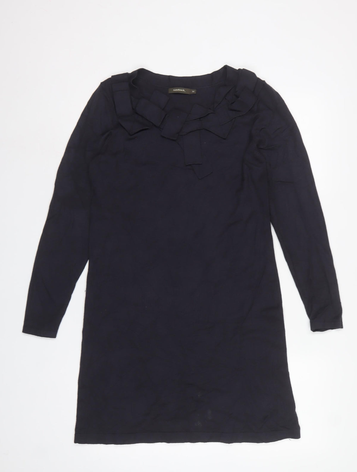Sandwich Women Blue M Ruffle Neck Long Sleeve Knit Shift Dress